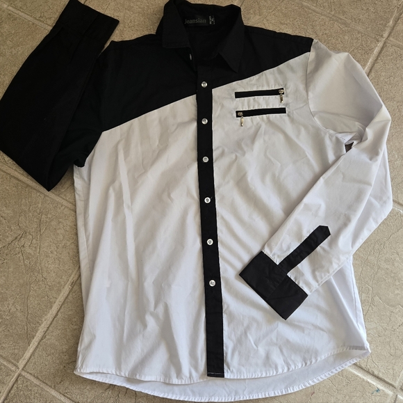 New funky colorblock shirt XL white & black Jeansian - Picture 1 of 3